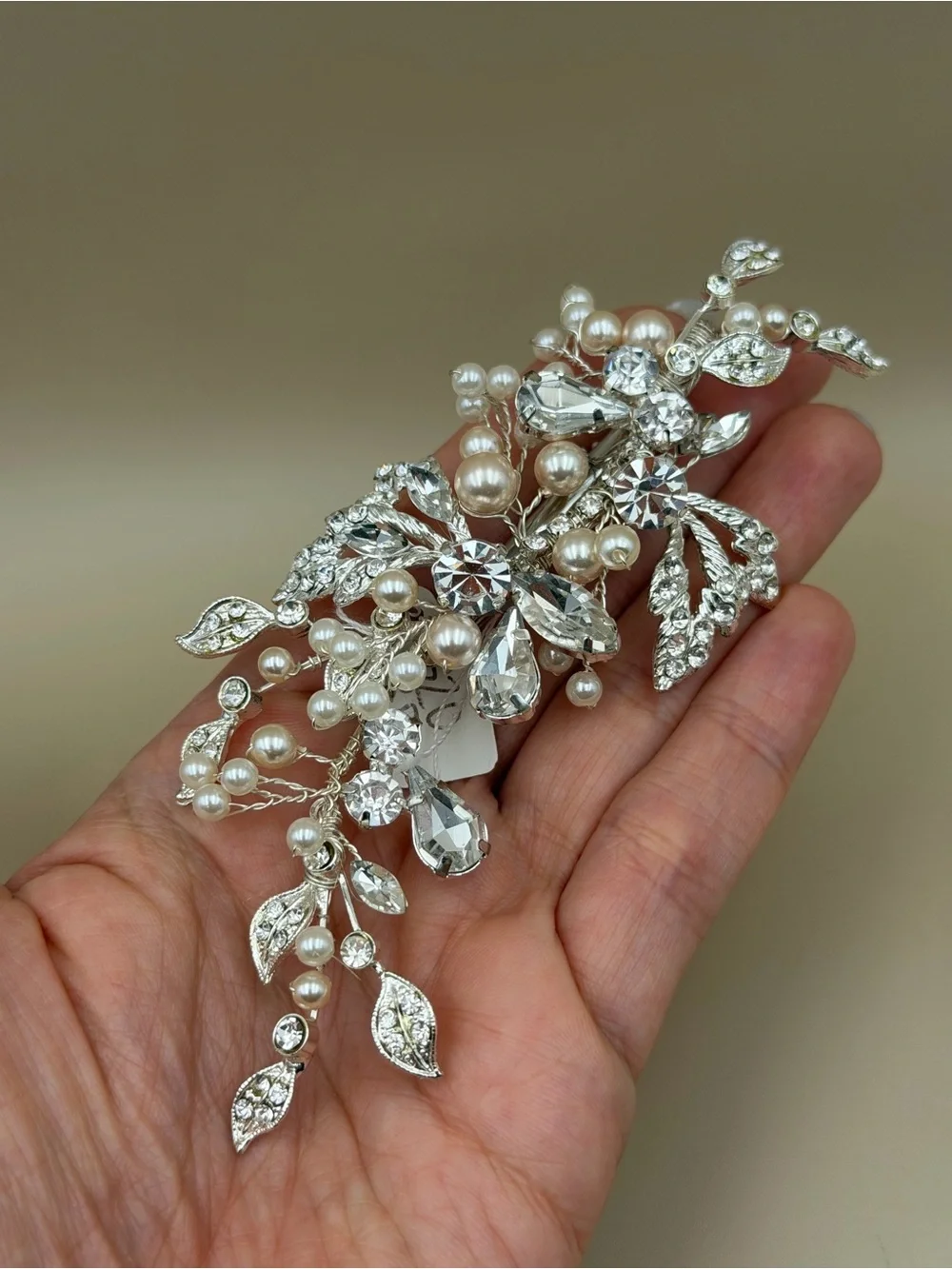 Bridal Hair Comb Silver Rhinestone Crystal Pearl Wedding Hair Accessory